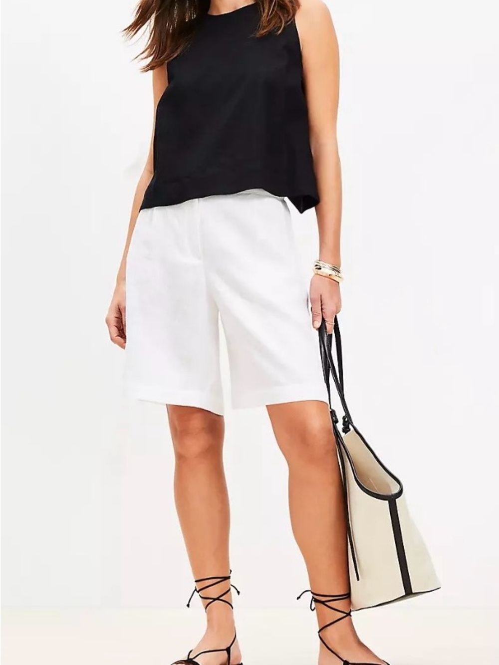 LOFT White Linen Bermuda Shorts. EUC Size 14